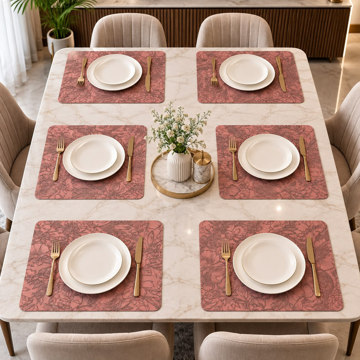 Leather Texture Dining Table Placemats – 6 Pcs Set | 12 × 18 Inches