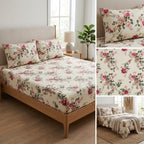 Premium Pure Cotton Bedsheet 90 × 108 Inches (7*9 Feet) Quilted Pillow Covers