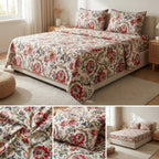 Premium Pure Cotton Bedsheet 90 × 108 Inches (7*9 Feet) Quilted Pillow Covers