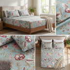 Premium Pure Cotton Bedsheet 90 × 108 Inches (7*9 Feet) Quilted Pillow Covers