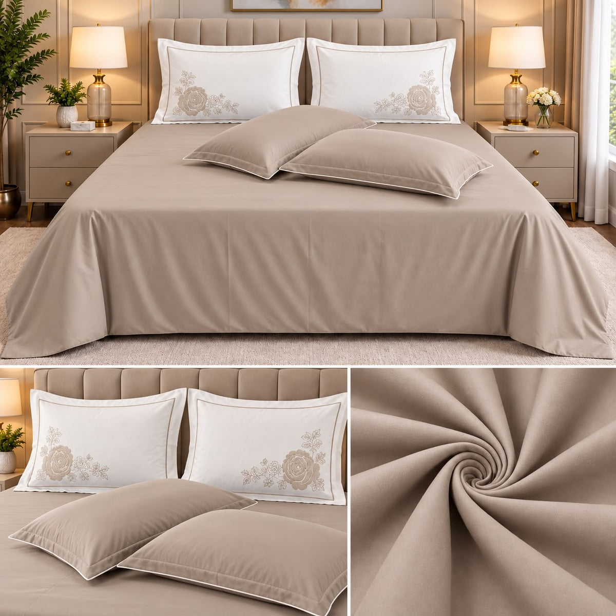 Luxury Bamboo Cotton  Bedsheet Set with 4 Pillow Covers – 5 Piece Set 300 Thread Count