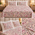 Floral King Size Bedsheet with Designer Lace Pillow Covers (108 x 108 Inches) Product Code:- 55B1150RKEH