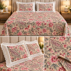 Floral King Size Bedsheet with Designer Lace Pillow Covers (108 x 108 Inches) Product Code:- 55B1150RKEH