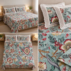 Floral King Size Bedsheet with Designer Lace Pillow Covers (108 x 108 Inches) Product Code:- 55B1150RKEH