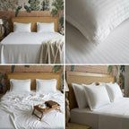 Pure White Stripe Cotton Bedsheet with 2 Pillow Covers - 108 / 108 Inch