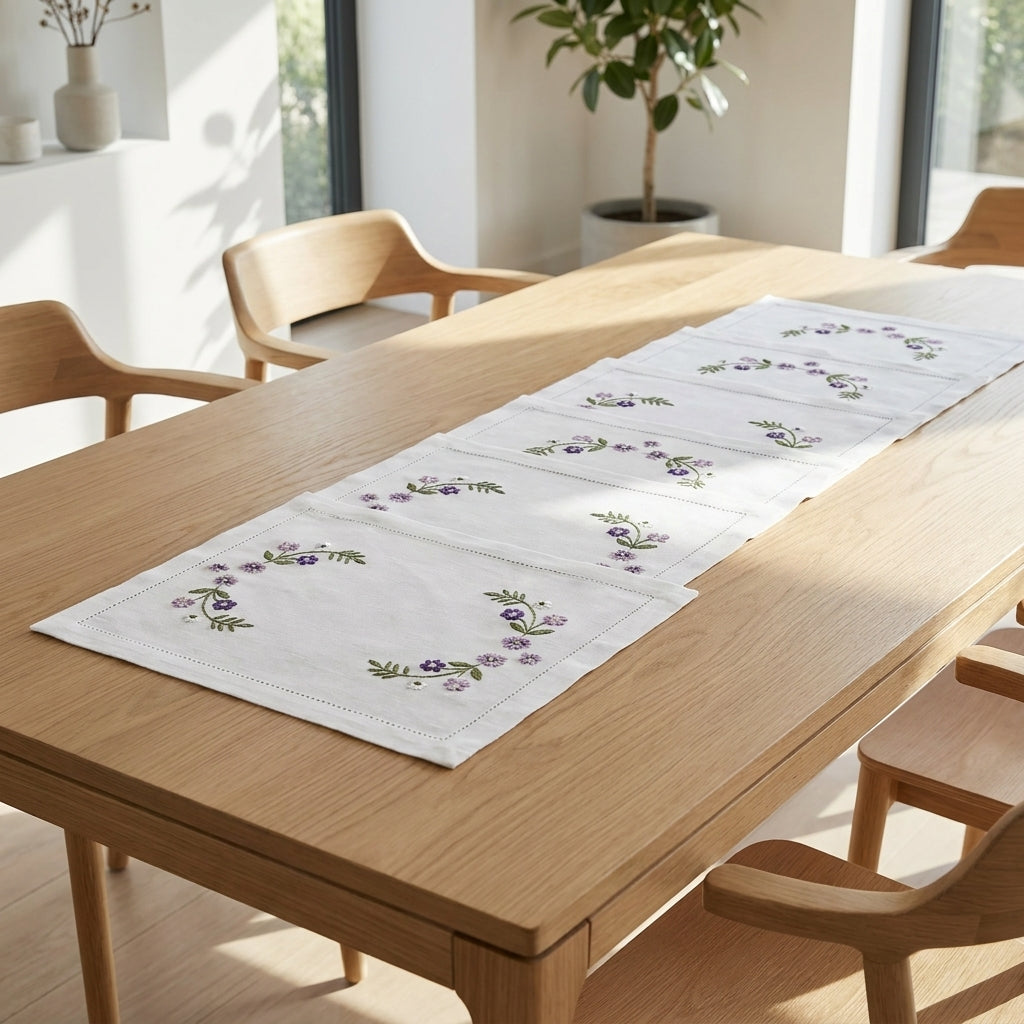Luxury Embroidered Floral Table Mats – Set of 6