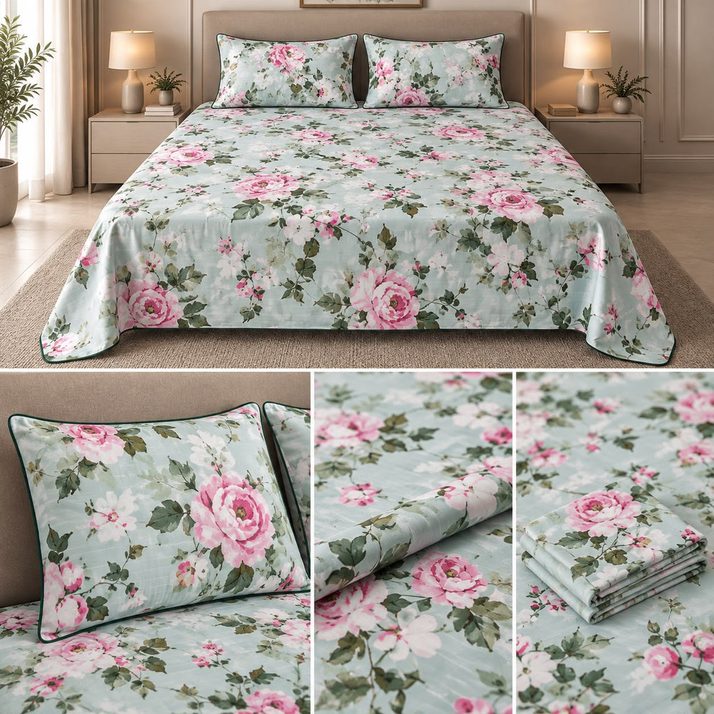 British Rose Bedsheet with Quilted Pillow Covers – Super King Size Product Code :- 55B108RKEH