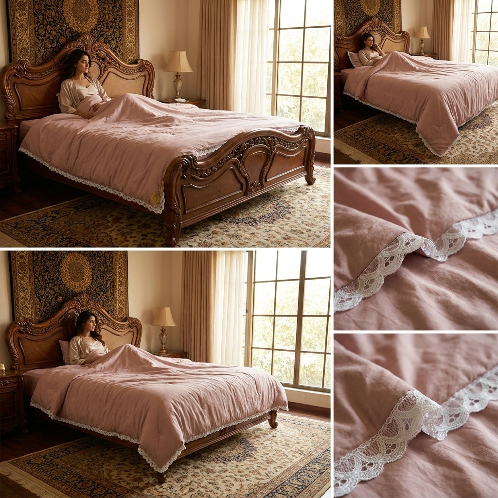 Premium Plain Mulmul Dohar with Lace Border - Double Bed