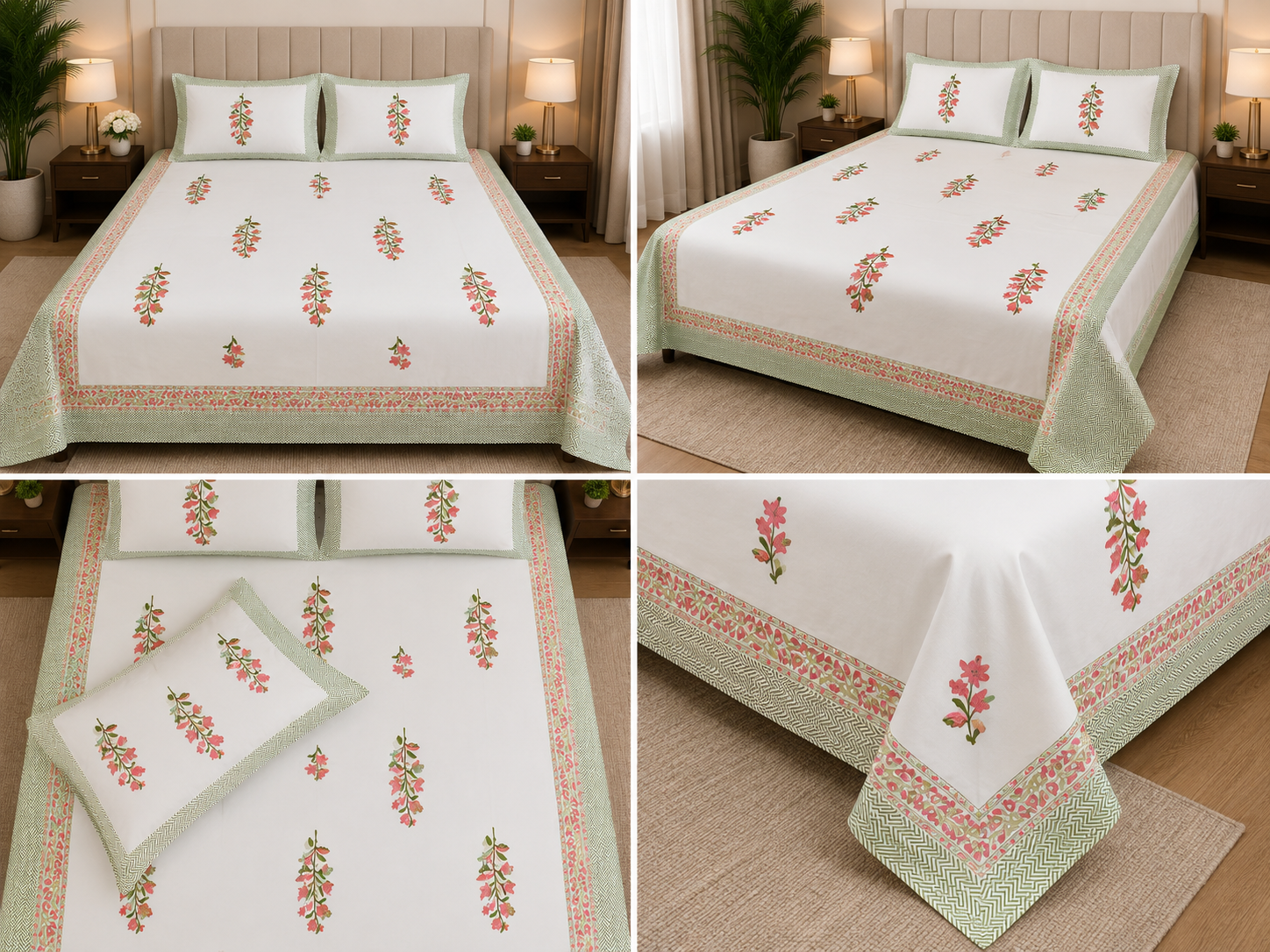 600 TC Percale Cotton Lily Design King Size Bedsheet – 108 × 108