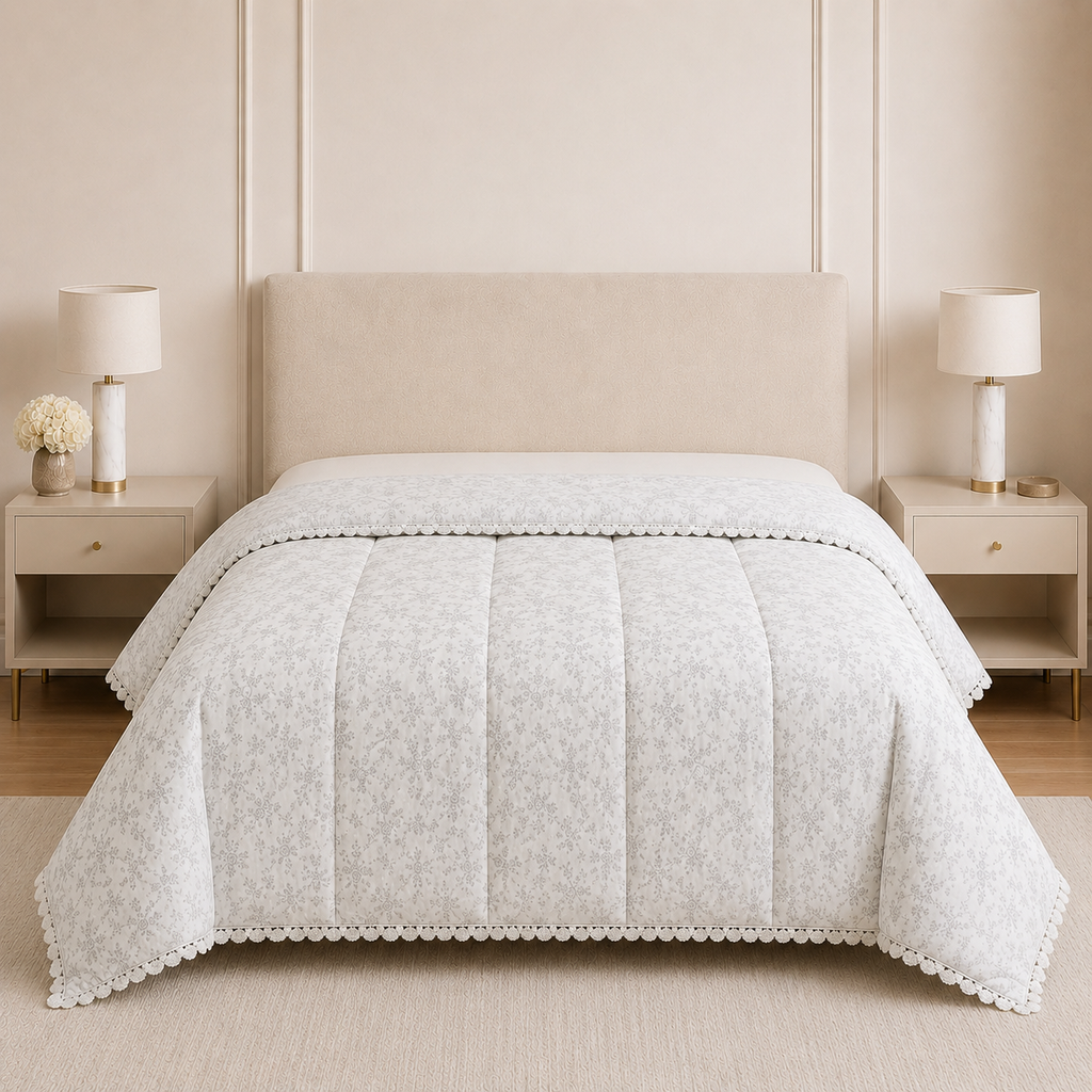 Premium Floral Print Comforter with Lace Border - Double bed Product Code :- 55B185RKEH