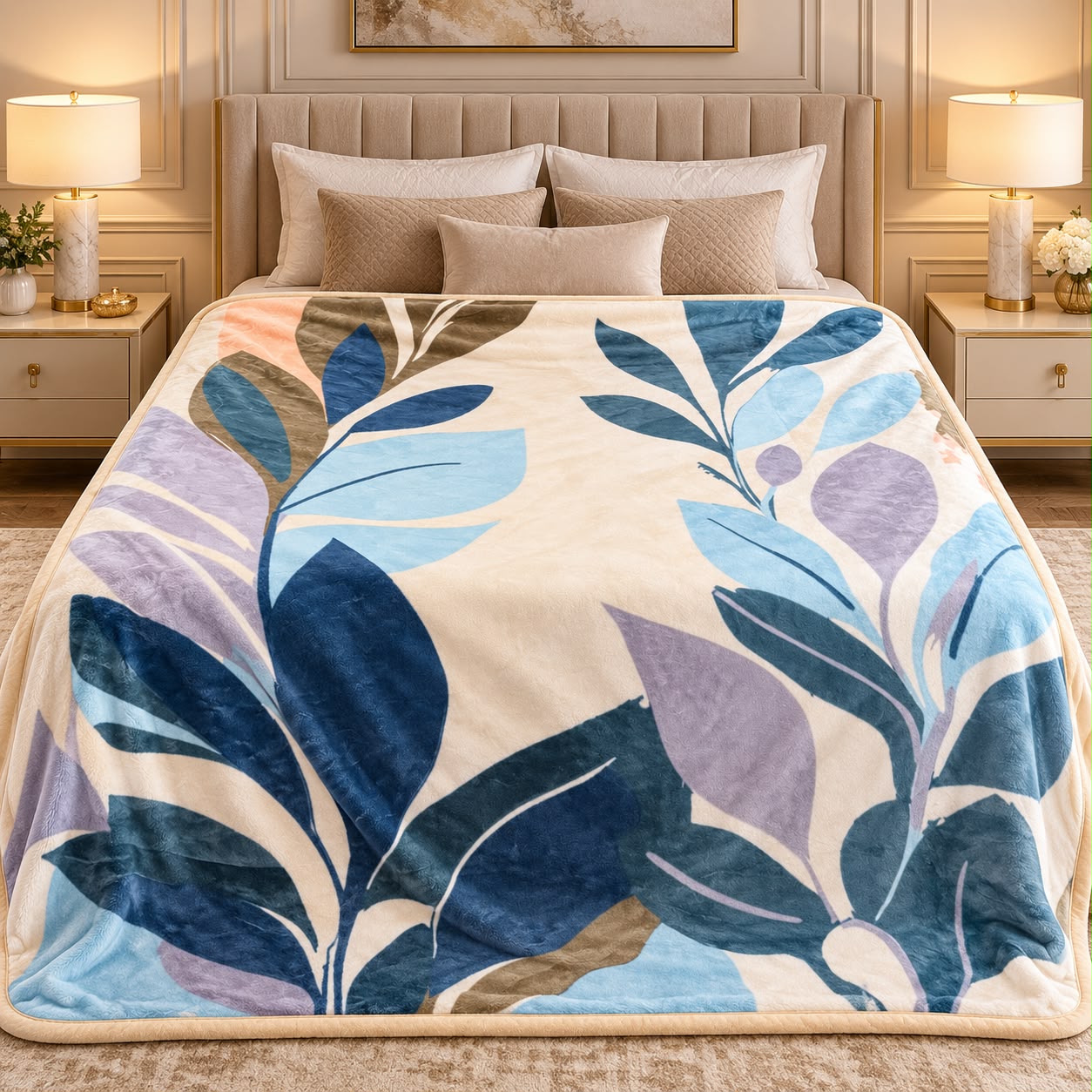 Plush Winter Blanket – Double Bed | Ultra-Soft Warm Botanical Printed Blanket