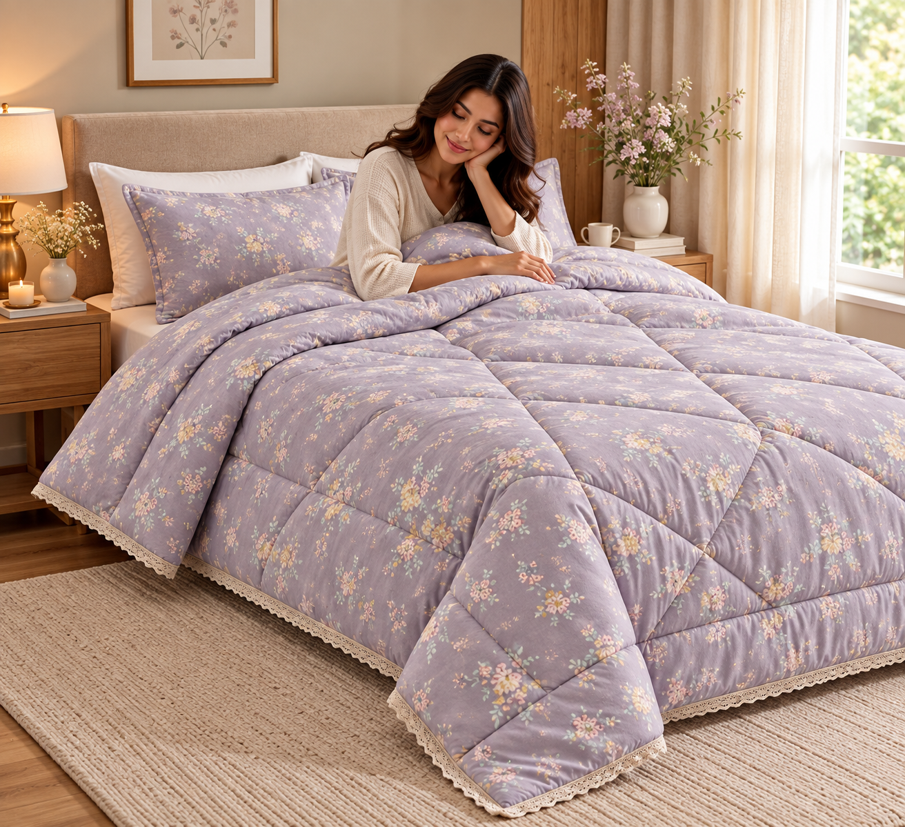 🌸 Floral King Size Comforter with Elegant Border| Product Code :- 55B138RKEH