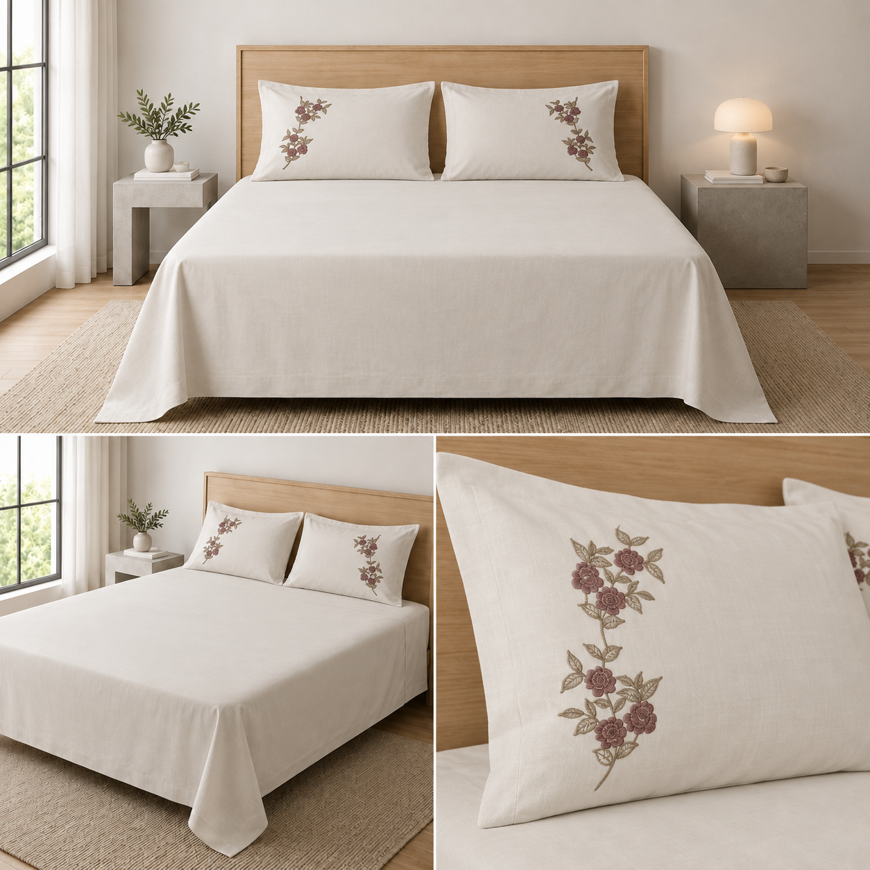 Soft Thick Cotton King Size Bedsheet with Embroidered Pillow Covers