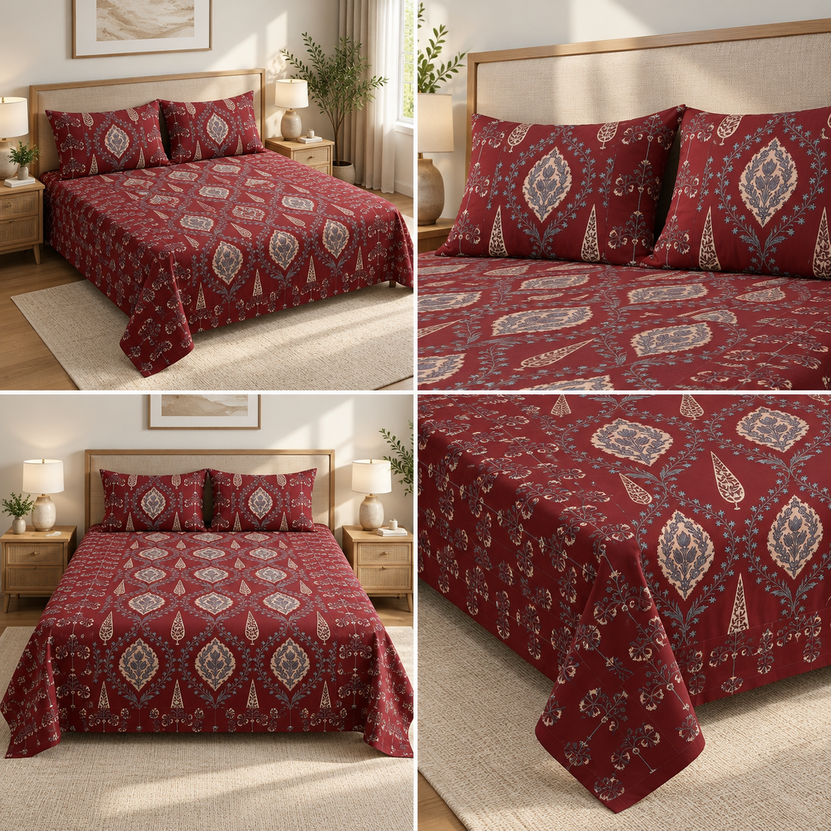 Heritage Ajrakh Royale King Size Bedsheet – 108 × 108 Inches Product Code :- 55B135RKEH
