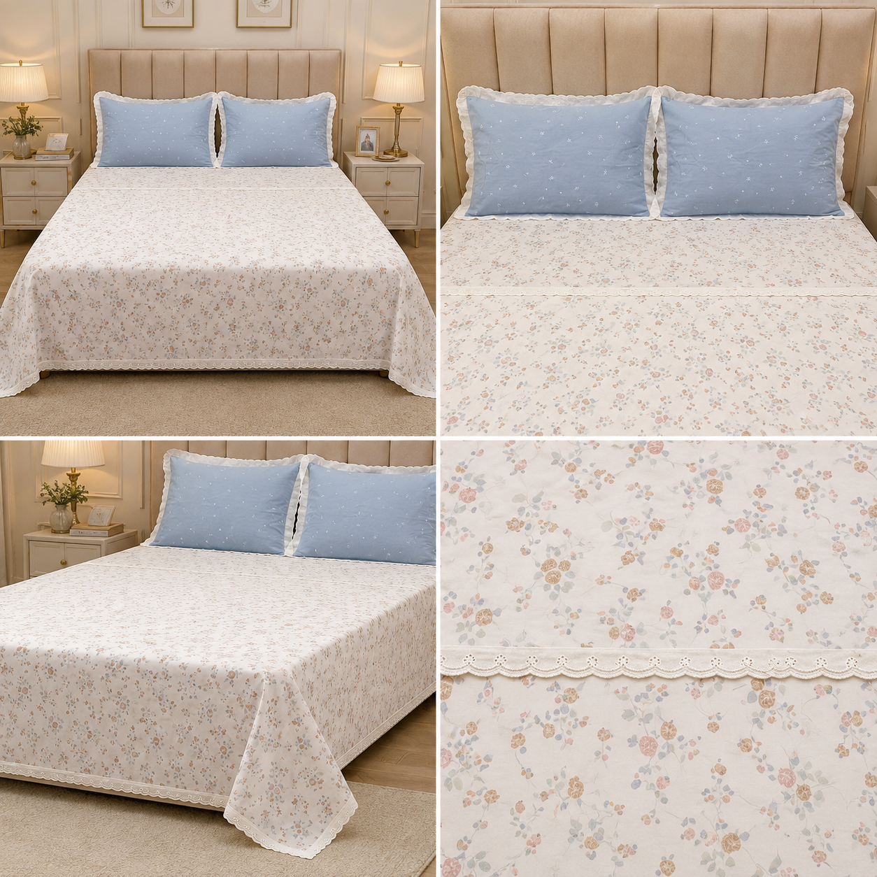 Victorian English Print King Size Bedsheet with Lace Product Code :- 55B99RKEH