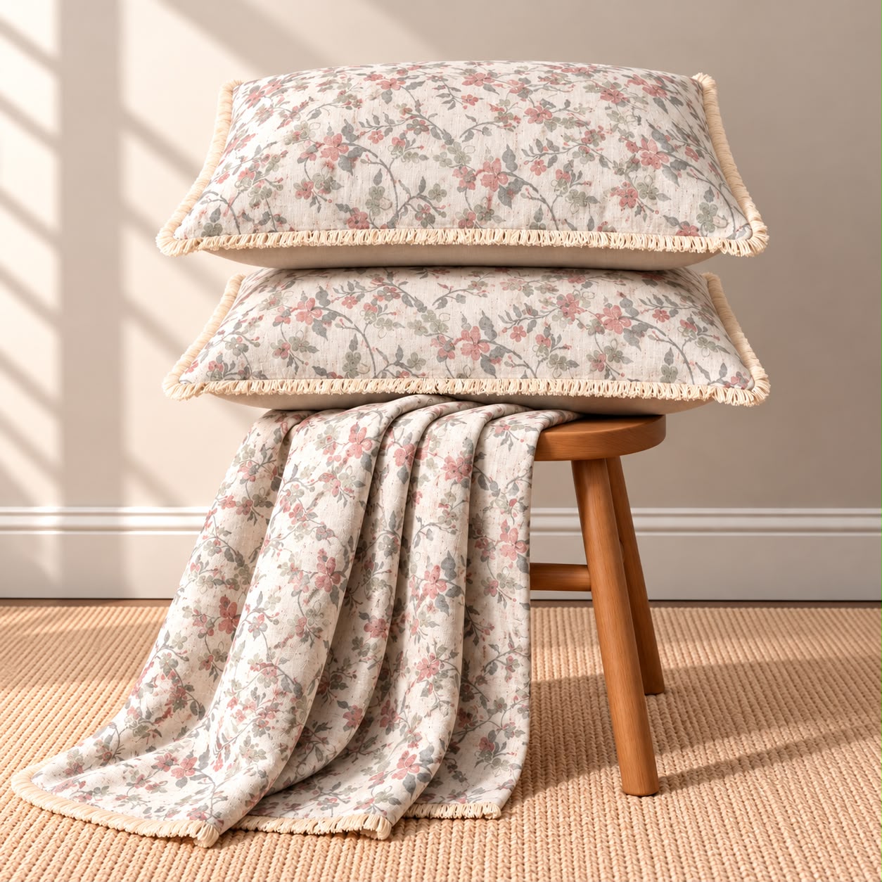 Vintage English Garden Floral Bedsheet Set with Elegant Lace Pillow Covers – 3 Pcs