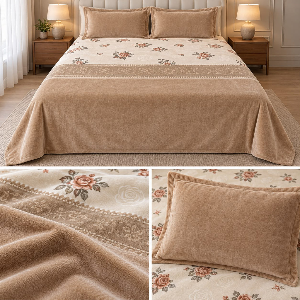 Premium English Garden Floral Winter Bedsheet Set – King Size 3 Pcs | Elegant Cotton Feel Designer Bedsheet