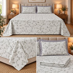 English Floral Print King Size Bedsheet with Lace Pillow Covers – 3 Pcs Set