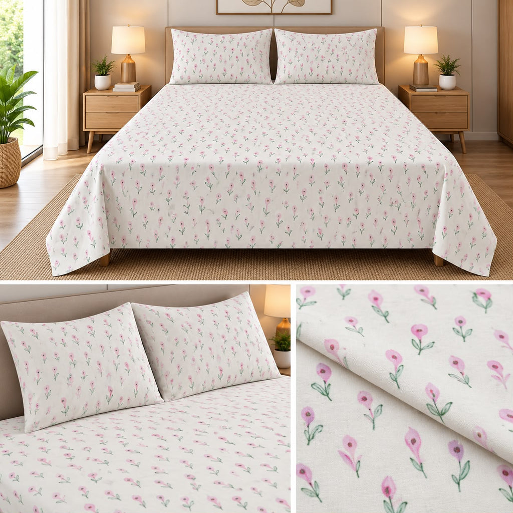 Blush Petal Cotton Bedsheet Set – King Size 3 Pcs Soft Like Butter