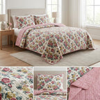 English Garden Floral Quilted Bedcover – 3 Piece Set with Matching Pillow Covers (Copy)
