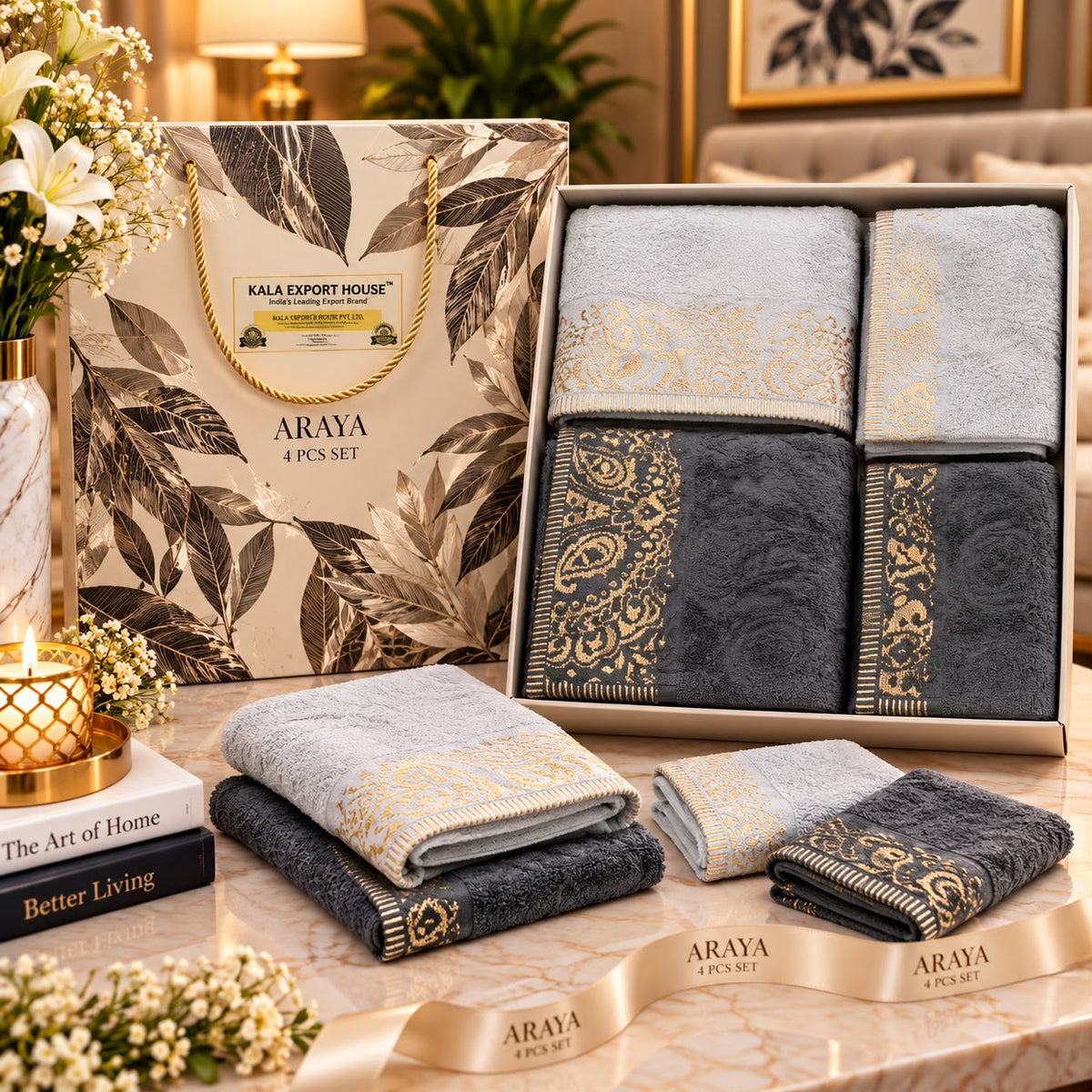 Cloudelle Luxe Bath Towel Gift Set – 4 Pcs