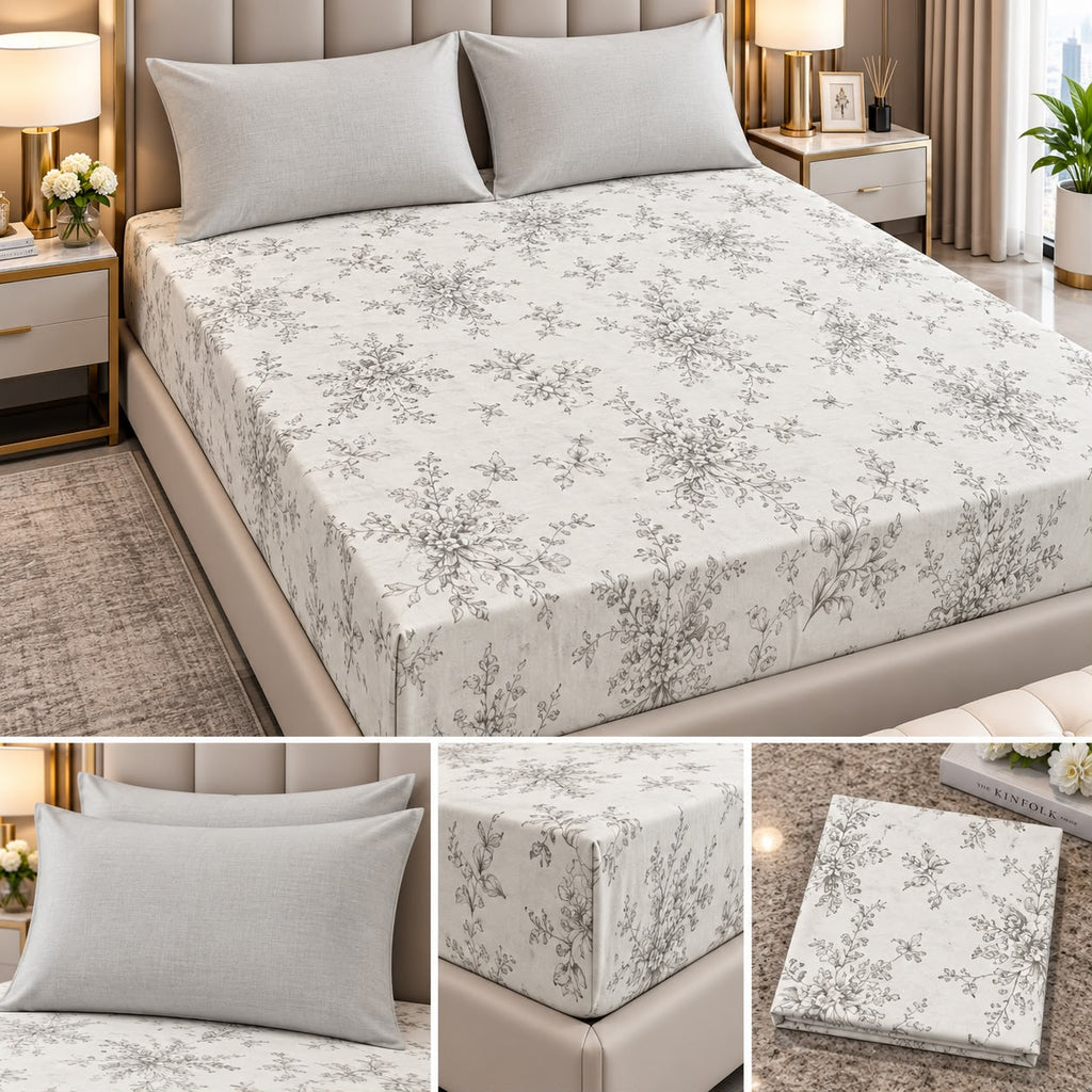 Wildflower Whisper 100% Pure Cotton Fitted Bedsheet Set