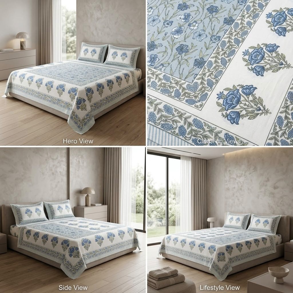 Heritage Block Print Cotton Bedsheet Set – King Size 3 Pcs