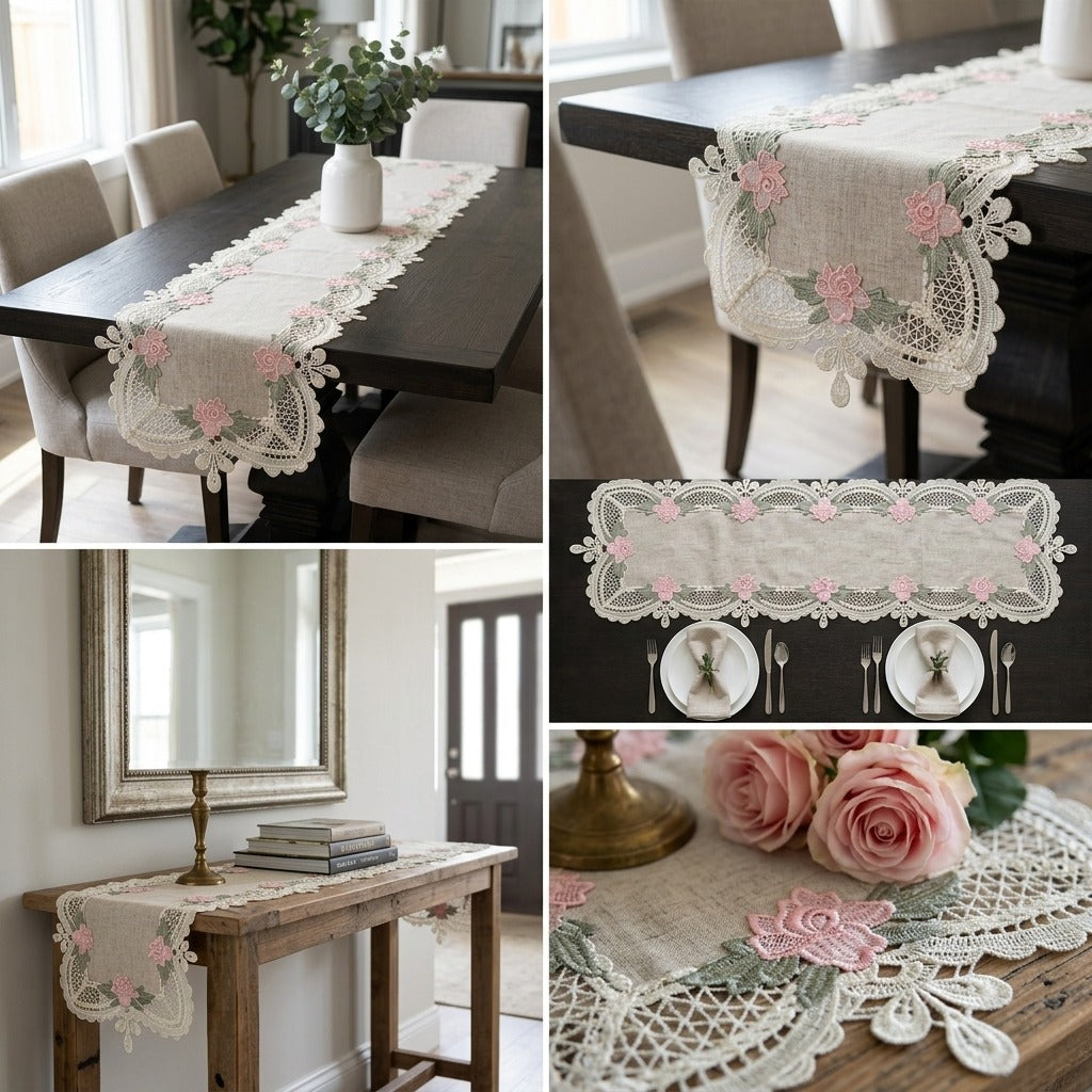 Premium Floral Lace Turkish Table Runner (70 x 16 Inches)