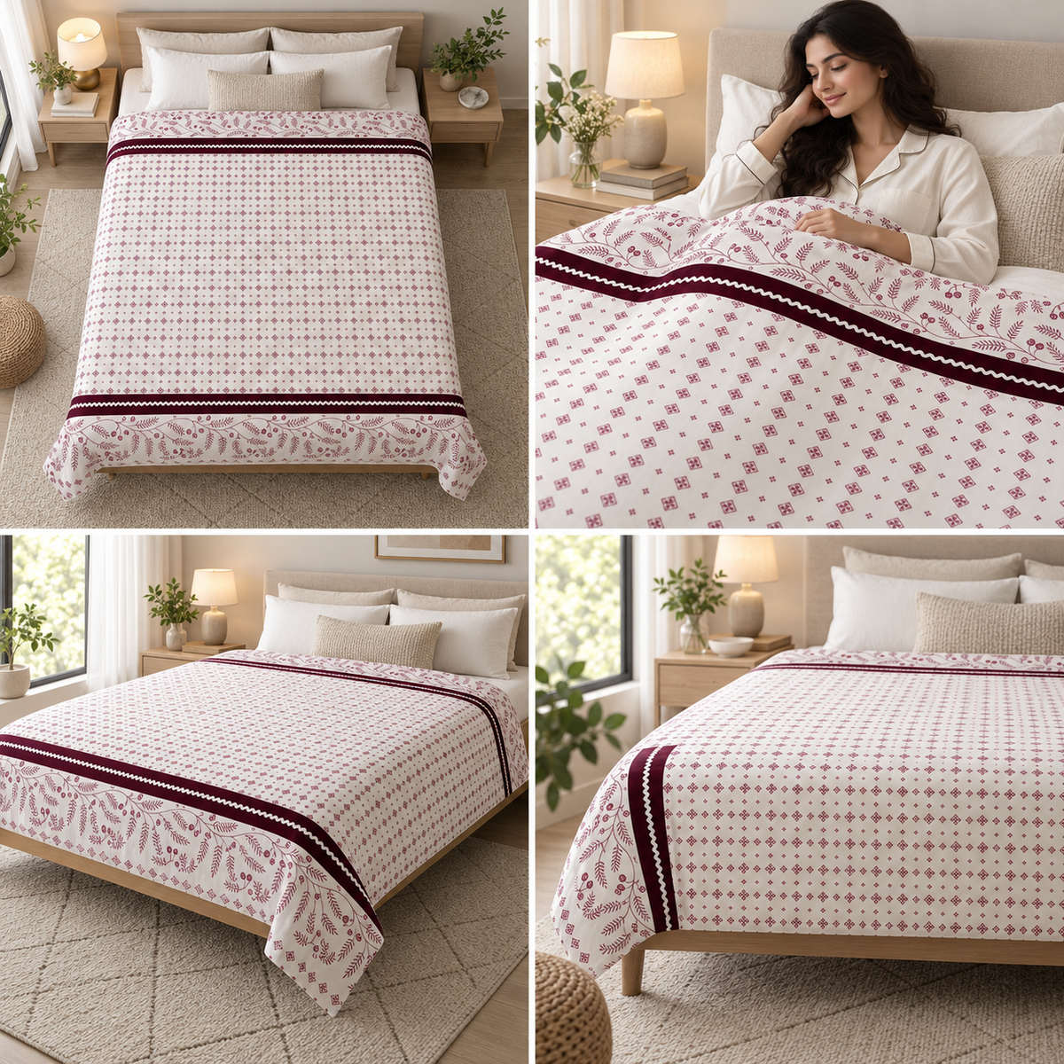 Reversible Cotton Dohar – Single Bed pair  (160 × 220 cm) Product Code :- 55B185KEH