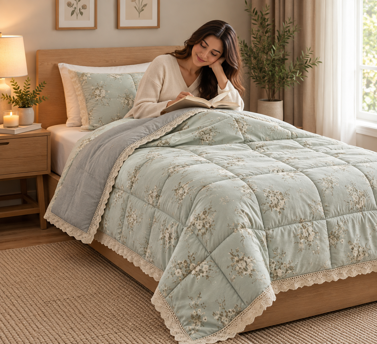 Floral  Lace Comforter – Single Bed Size (160 × 220 cm) 🌸 Product Code:- 55B150RKEH