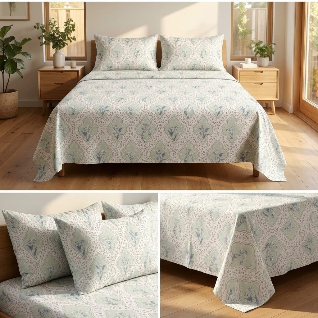 English Garden Floral 100% Pure Cotton Bedsheet Set – King Size 108 × 108 Inches