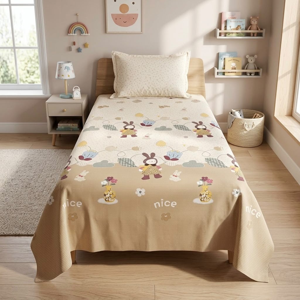 Premium Kids Cartoon Printed Single Bedsheet Set – 100 % Pure Cotton
