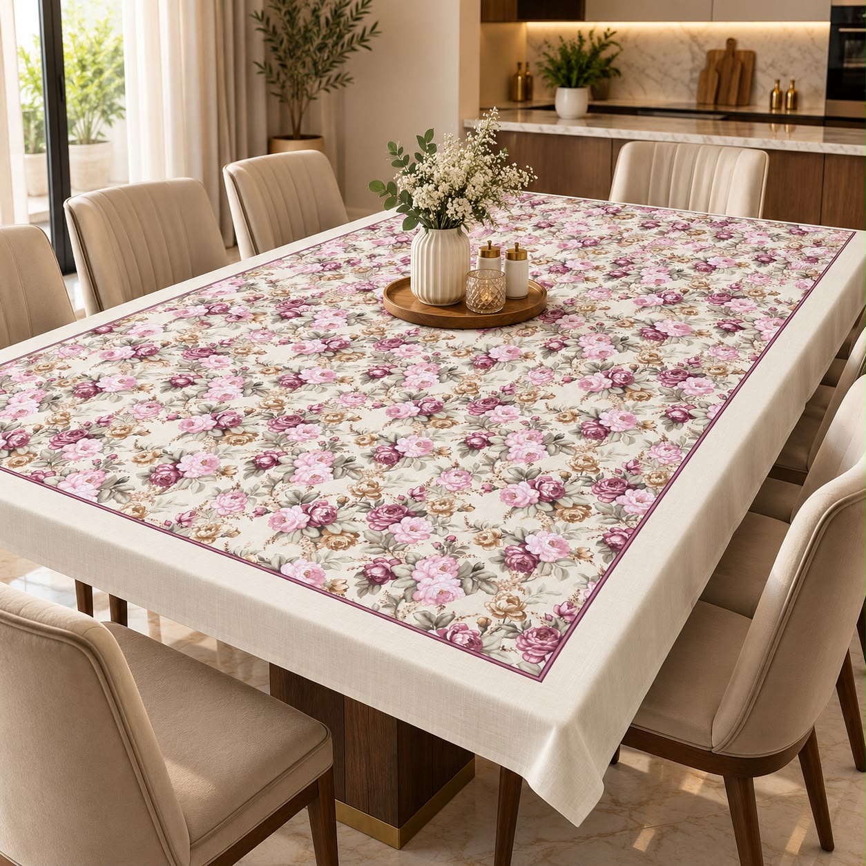 English Garden Linen Dining Sheet – 8 Seater | 60 × 108 Inches