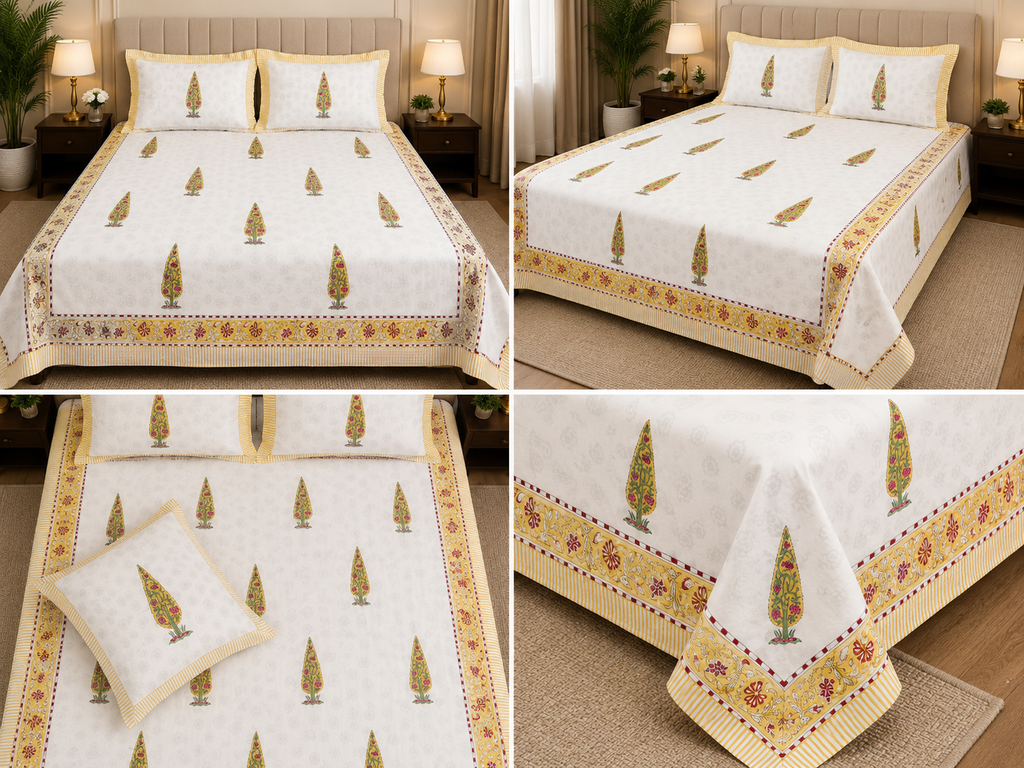 600 TC Percale Cotton Lily Design King Size Bedsheet – 108 × 108
