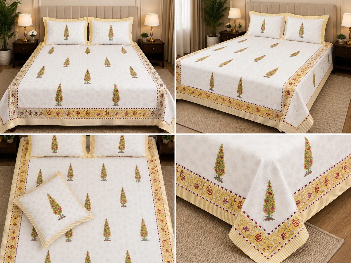 600 TC Percale Cotton Lily Design King Size Bedsheet – 108 × 108
