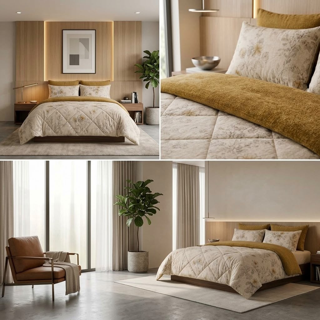 Super Soft 4 Pcs Premium Ribbed Cotton Comforter Set - King Size Product Code :- 55B195RKEH