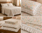 Floral King Size Bedsheet with Designer Lace Pillow Covers (108 x 108 Inches) Product Code:- 55B1150RKEH
