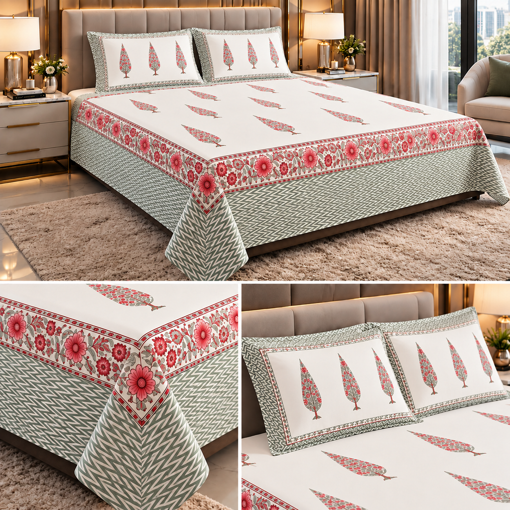 Meher Botanical Royale – 600TC Pure Cotton King Size Bedsheet Product Code :- 55B178RKEH