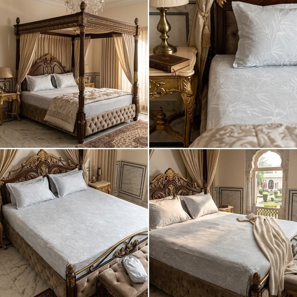Elastic/Fitted Bedsheets Pure Mulmul Cotton King Size Bedsheet Product Code :- 55B135RKEH