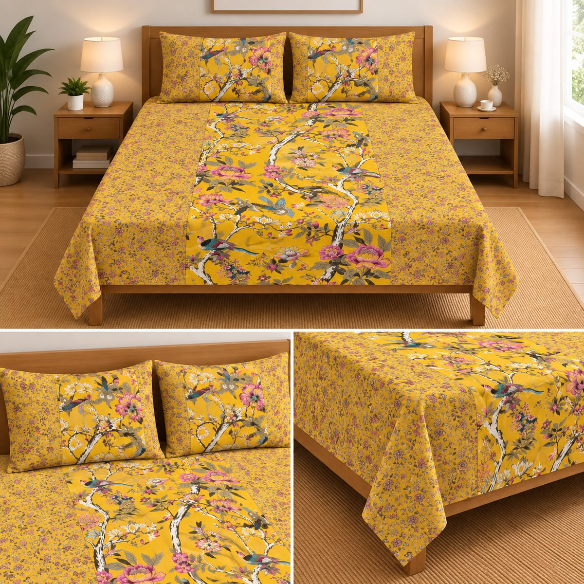 Jumbo Calcutta Phulkari Designs King Size Bedsheet Set (120 x 120 Inches) Product Code :- 55B145RKEH