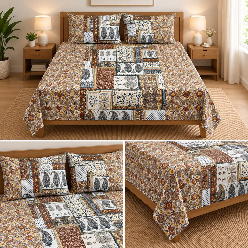 Jumbo Calcutta Phulkari Designs King Size Bedsheet Set (120 x 120 Inches) Product Code :- 55B145RKEH
