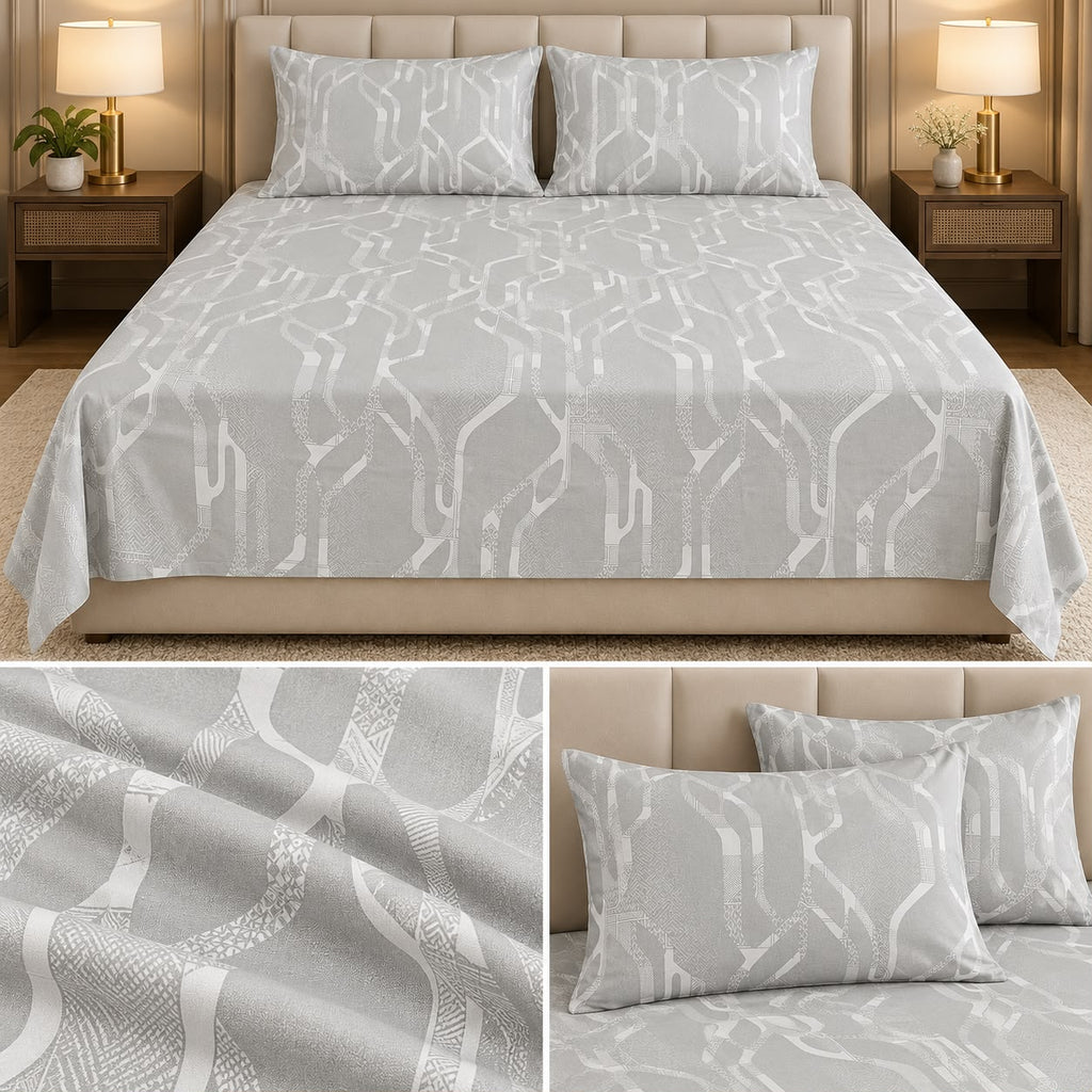 Premium Pure Cotton Elegant Printed Bedsheet Set – 3 Pcs