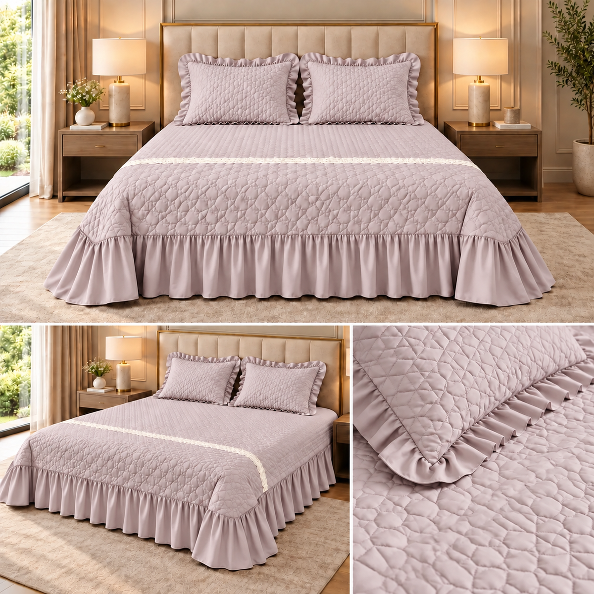 Serene Ruffle Luxe Quilted Bedcover Set – 3 Pcs King Size Product Code :- 55B185RKEH