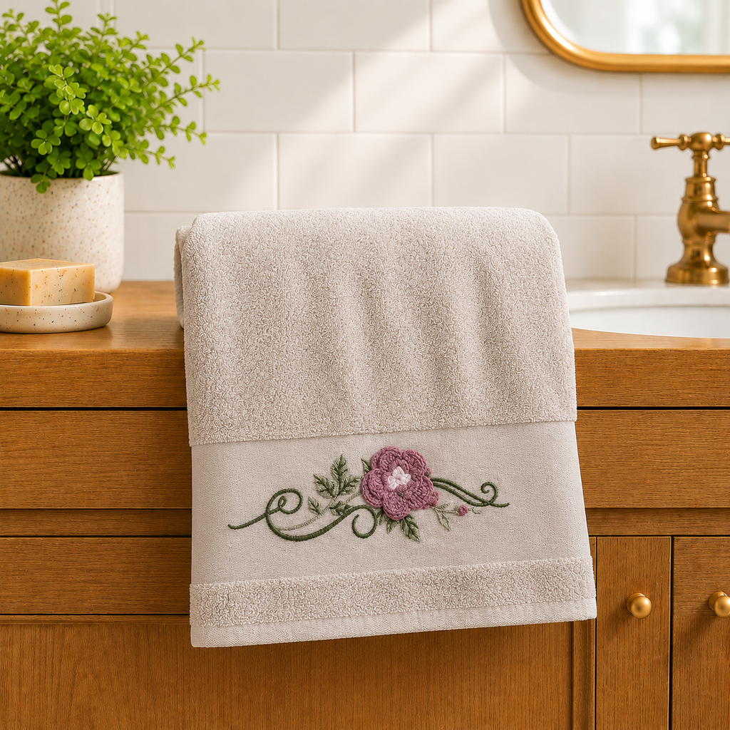 Embroidered English Hand Towel – Premium Quality (14 x 32 inches) Product Code :- 55B32RKEH