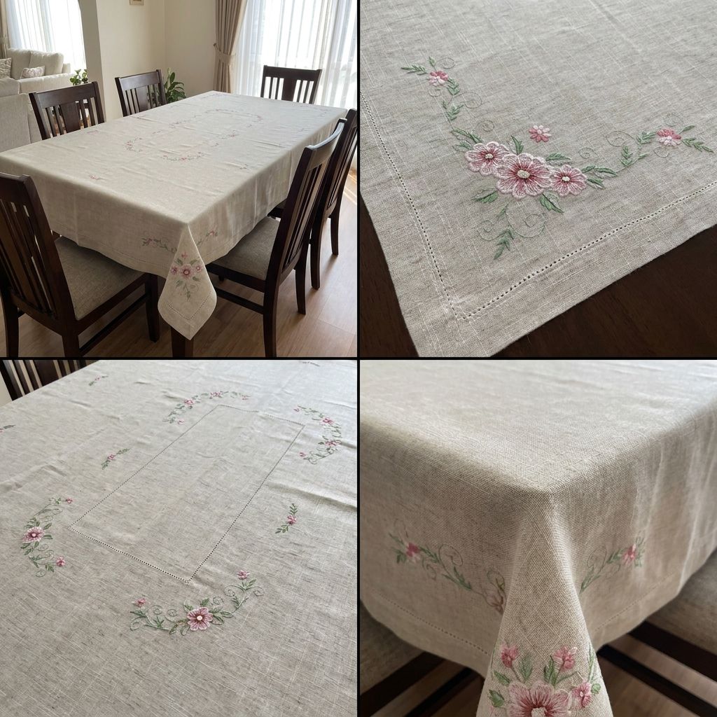 Royal Hearth Linen Embroidered Dining Table Cover – 6 Seater (60 x 90 Inch)