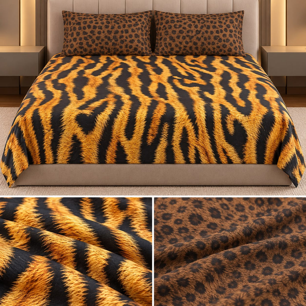 Wild Safari Luxury Animal Print Thick Cotton Bedsheet Set – King Size 3 Pcs
