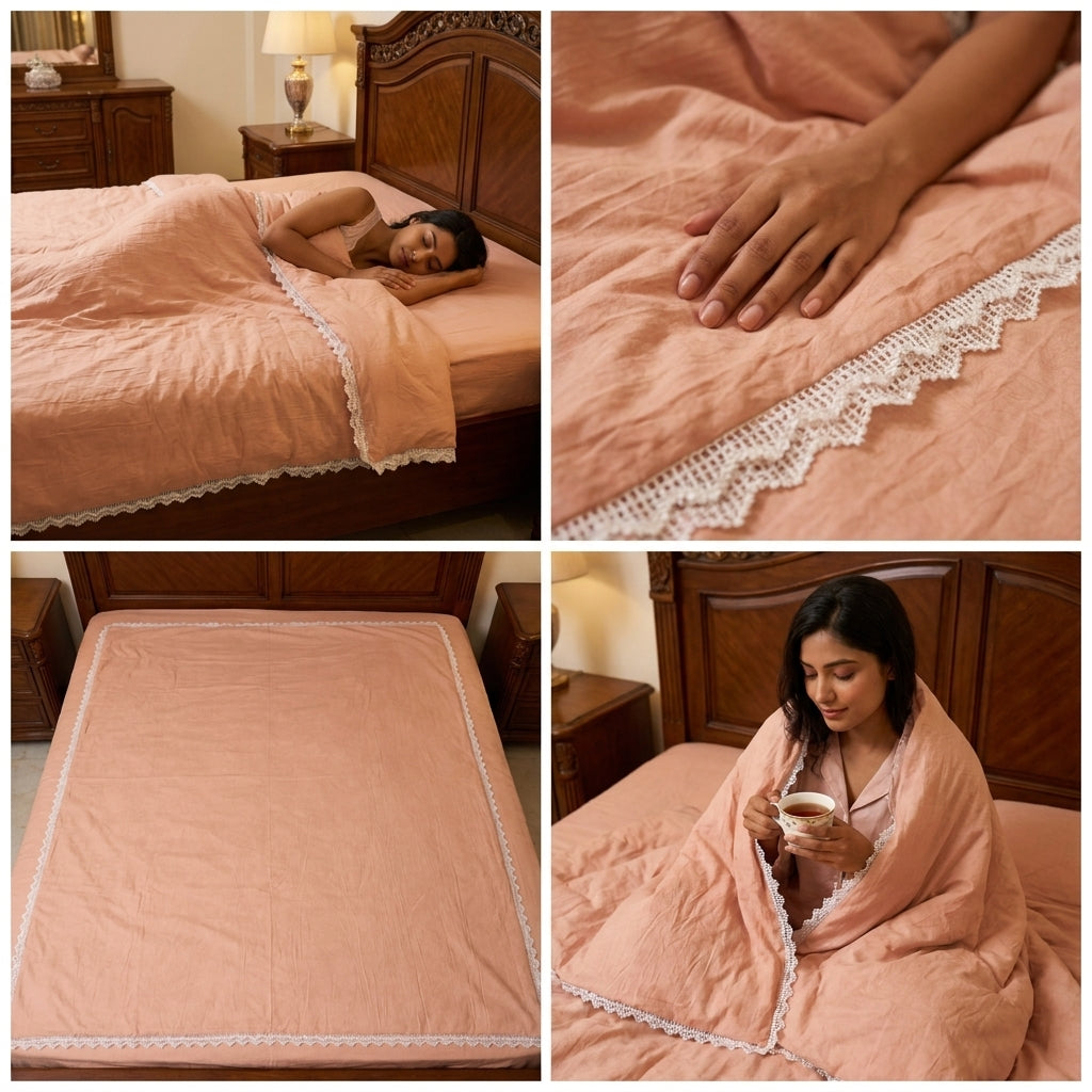 Premium Plain Mulmul Dohar with Lace Border - Double Bed