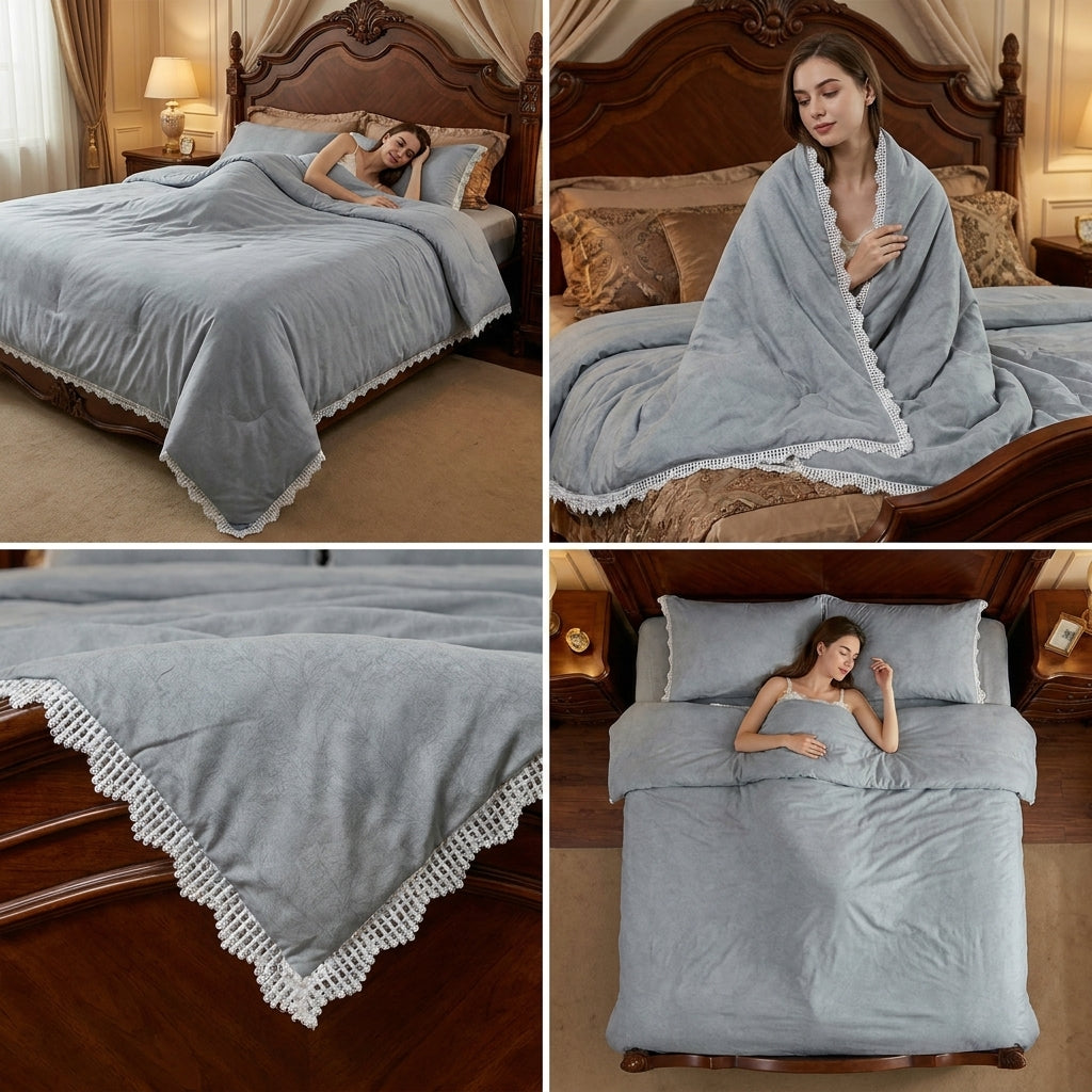 Premium Plain Mulmul Dohar with Lace Border - Double Bed
