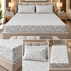 English Meadow 100% Cotton King Fitted Bedsheet – 3 Pcs Set