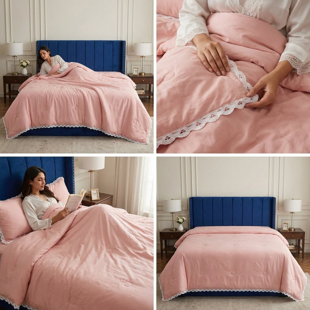 Premium Plain Mulmul Dohar with Lace Border - Double Bed